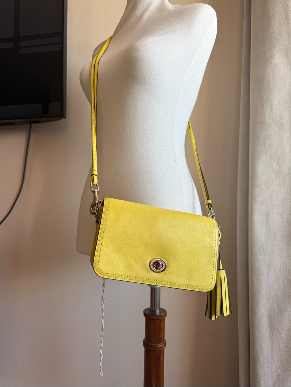 Coach Yellow Leather Crossbody with Tassel and Turn-Lock